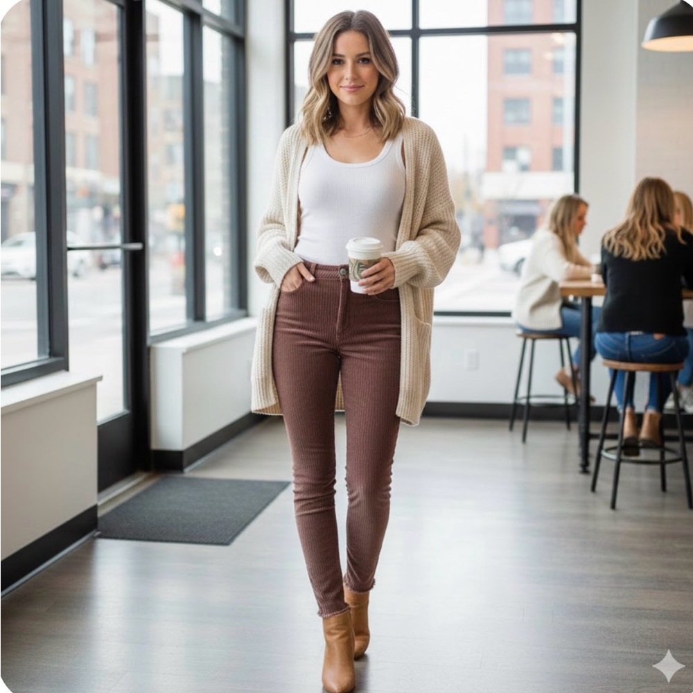 Free People High Waist Skinny Brown Corduroy Pants